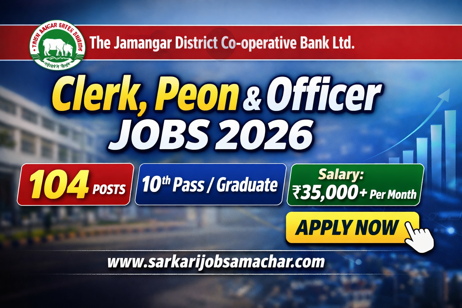 Jamnagar District Co-Operative Bank Clerk, Peon & Assistant Officer Recruitment 2026 – Apply Online for 104 Posts